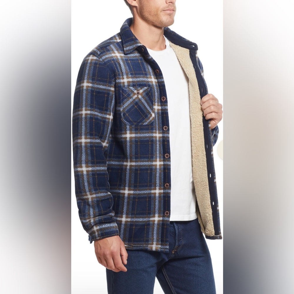 Weatherproof Sherpa Lined Fleece Shirt Jacket In Maritime Blue. Size Large